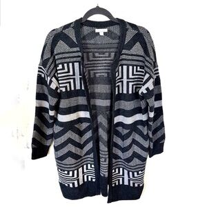 The Limited Cardigan Black Gray Open Front Geometric Western Sweater Y2K Medium